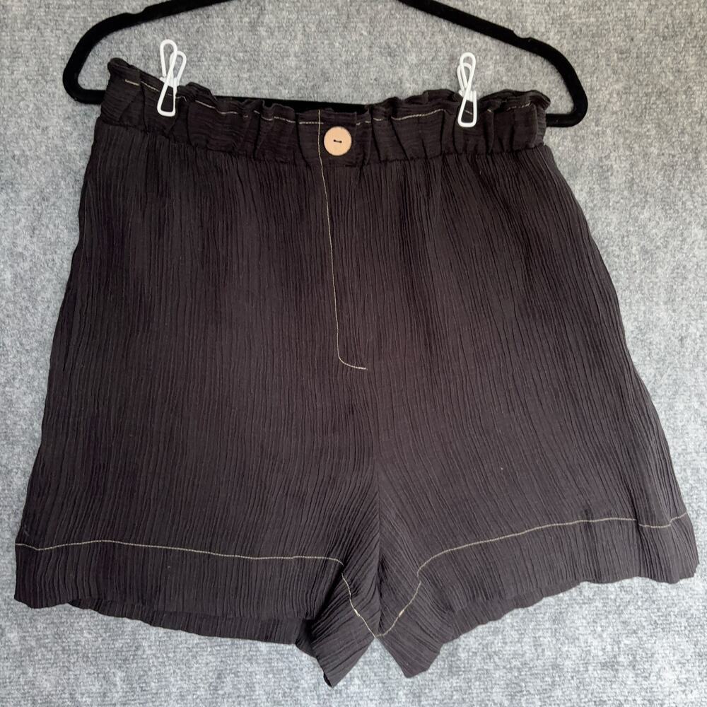 ZARA Black Crinkle Paperbag Shorts High Rise Boho Flowy Elastic Waist Large